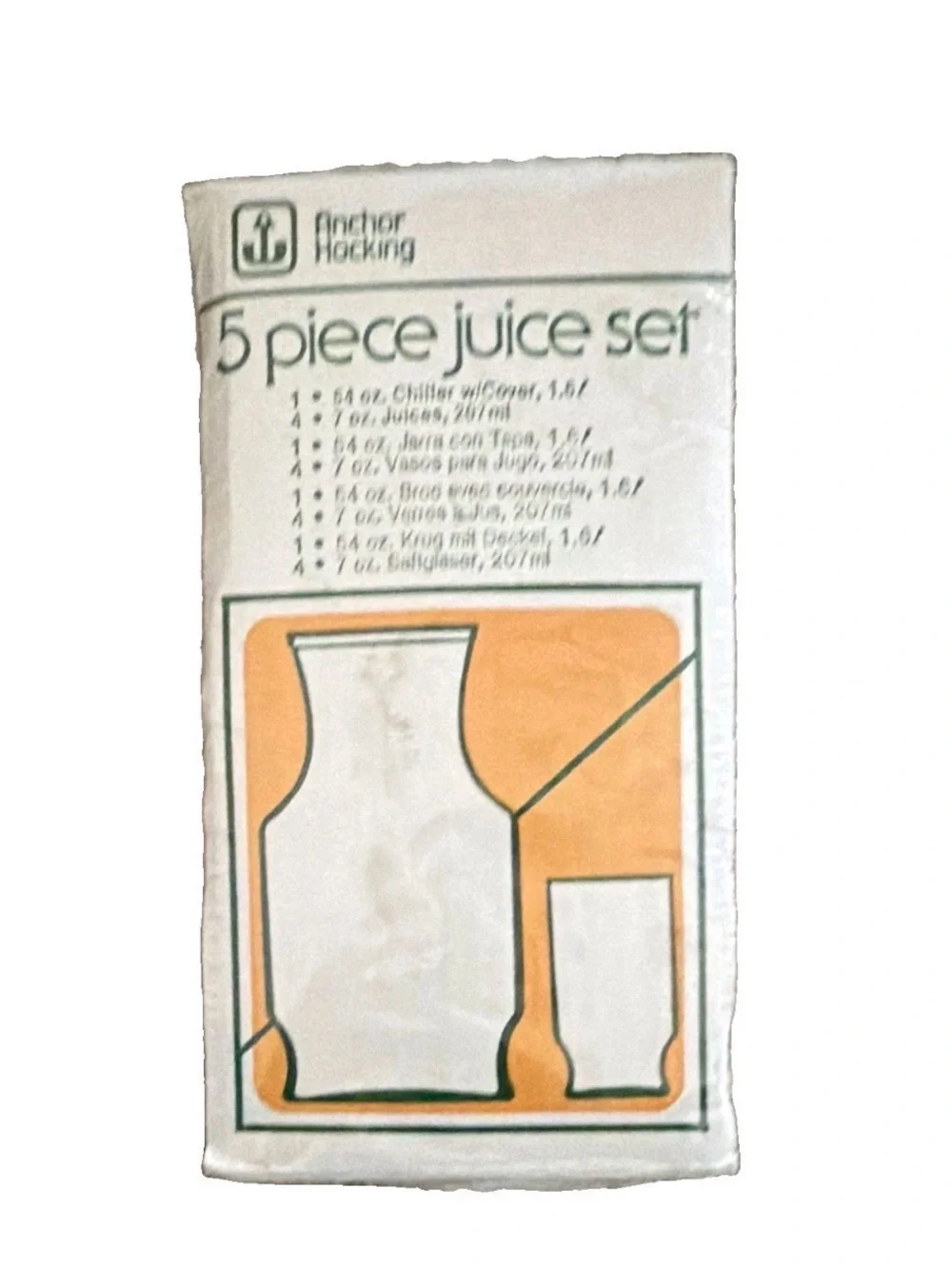 Anchor Hocking Clear Glass Juice Set with Orange Graphic